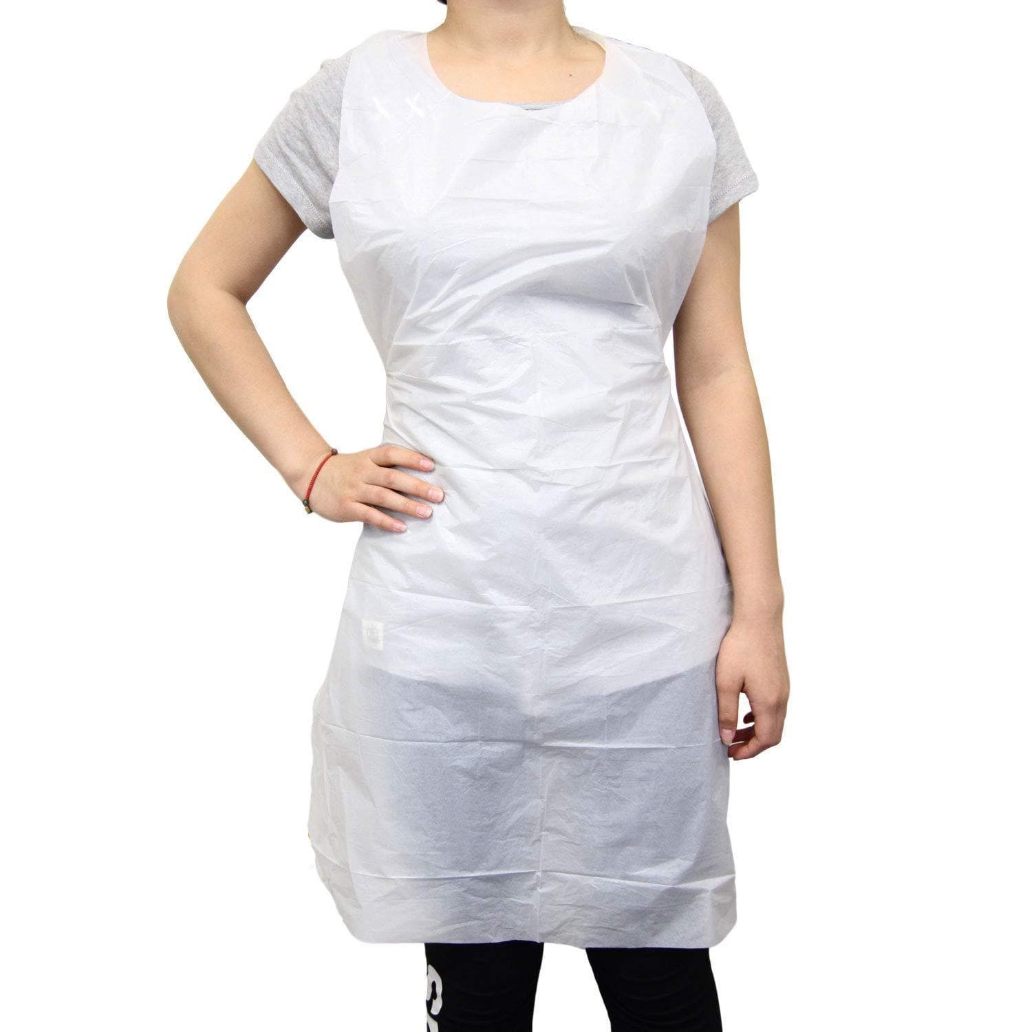 Disposable White Plastic Apron - Pack of 100 Aprons