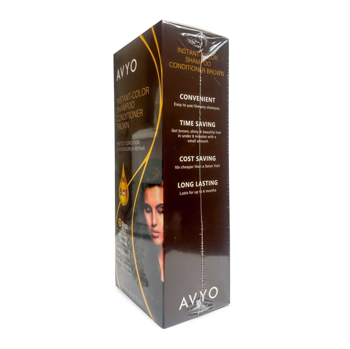 Brown | Instant-Color Shampoo Conditioner | 5 in 1 | 500 mL - 16.91 fl.oz. | AVYO SHAMPOO AVYO 