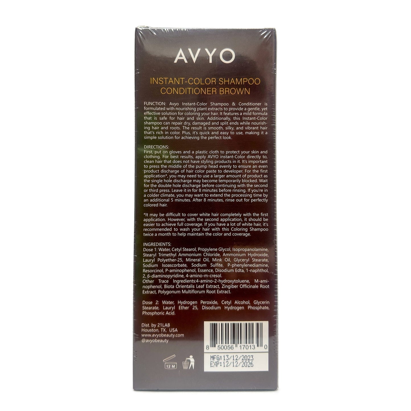 Brown | Instant-Color Shampoo Conditioner | 5 in 1 | 500 mL - 16.91 fl.oz. | AVYO SHAMPOO AVYO 