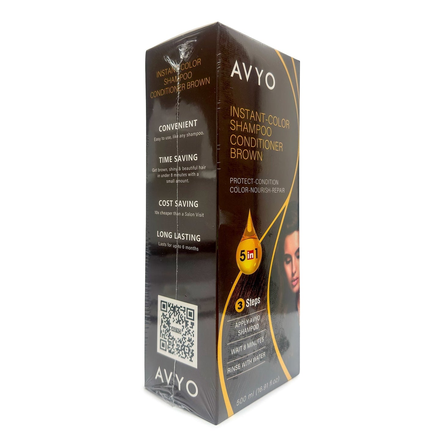 Brown | Instant-Color Shampoo Conditioner | 5 in 1 | 500 mL - 16.91 fl.oz. | AVYO SHAMPOO AVYO 