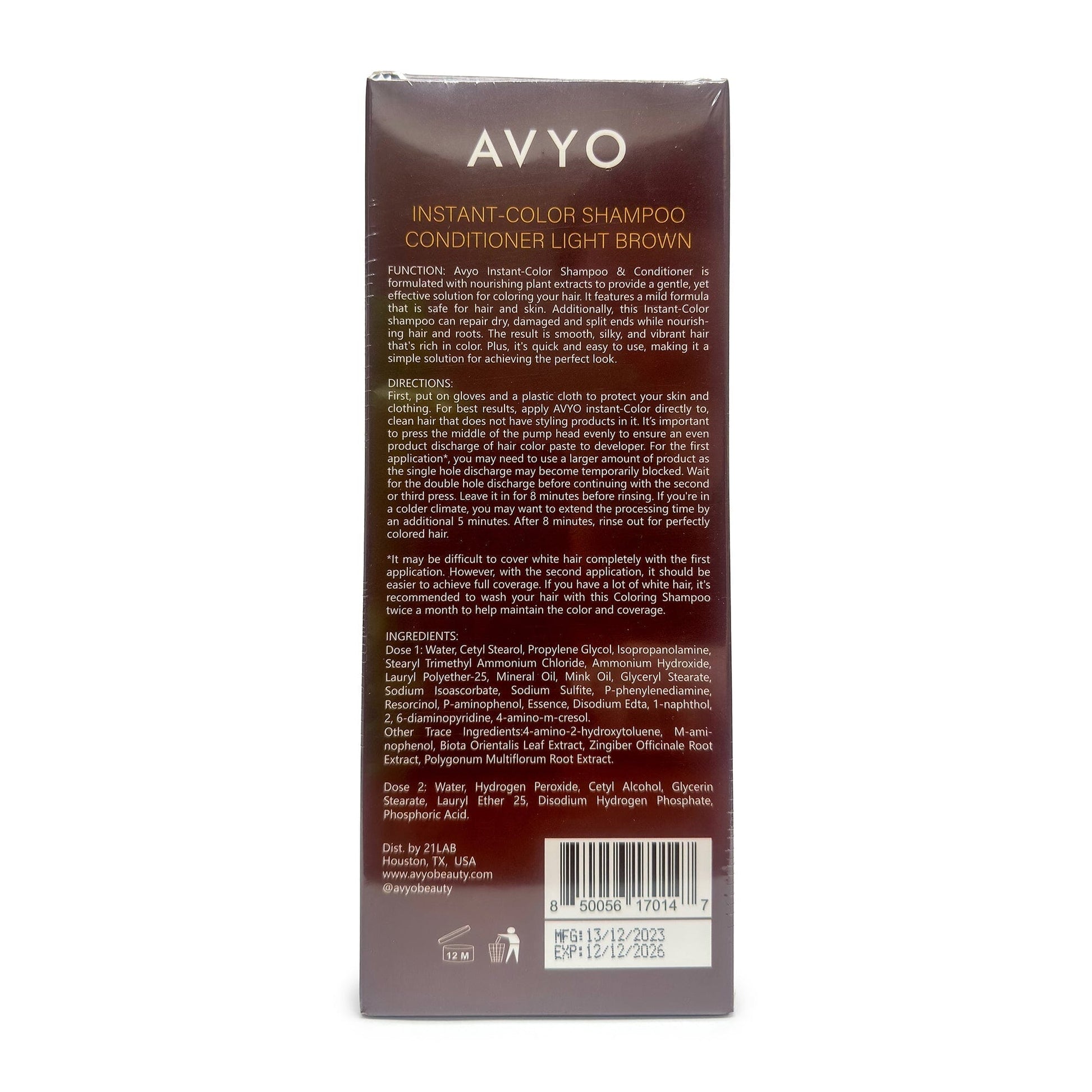 Light Brown | Instant-Color Shampoo Conditioner | 5 in 1 | 500 mL - 16.91 fl.oz. | AVYO SHAMPOO AVYO 