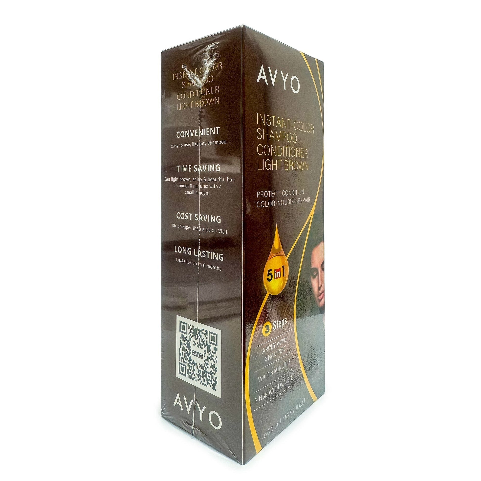 Light Brown | Instant-Color Shampoo Conditioner | 5 in 1 | 500 mL - 16.91 fl.oz. | AVYO SHAMPOO AVYO 