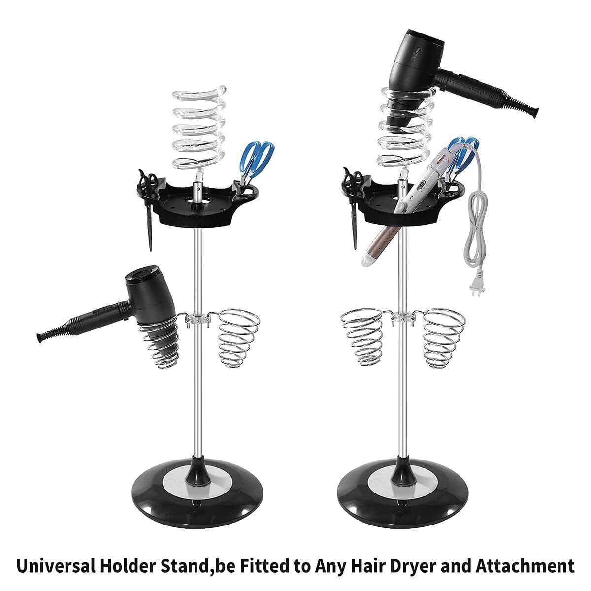 Hair Dryer Stand with Tray Acrylic and Two Spiral Holders D0095 1S Barber and Stylist Hair Salon Accessories